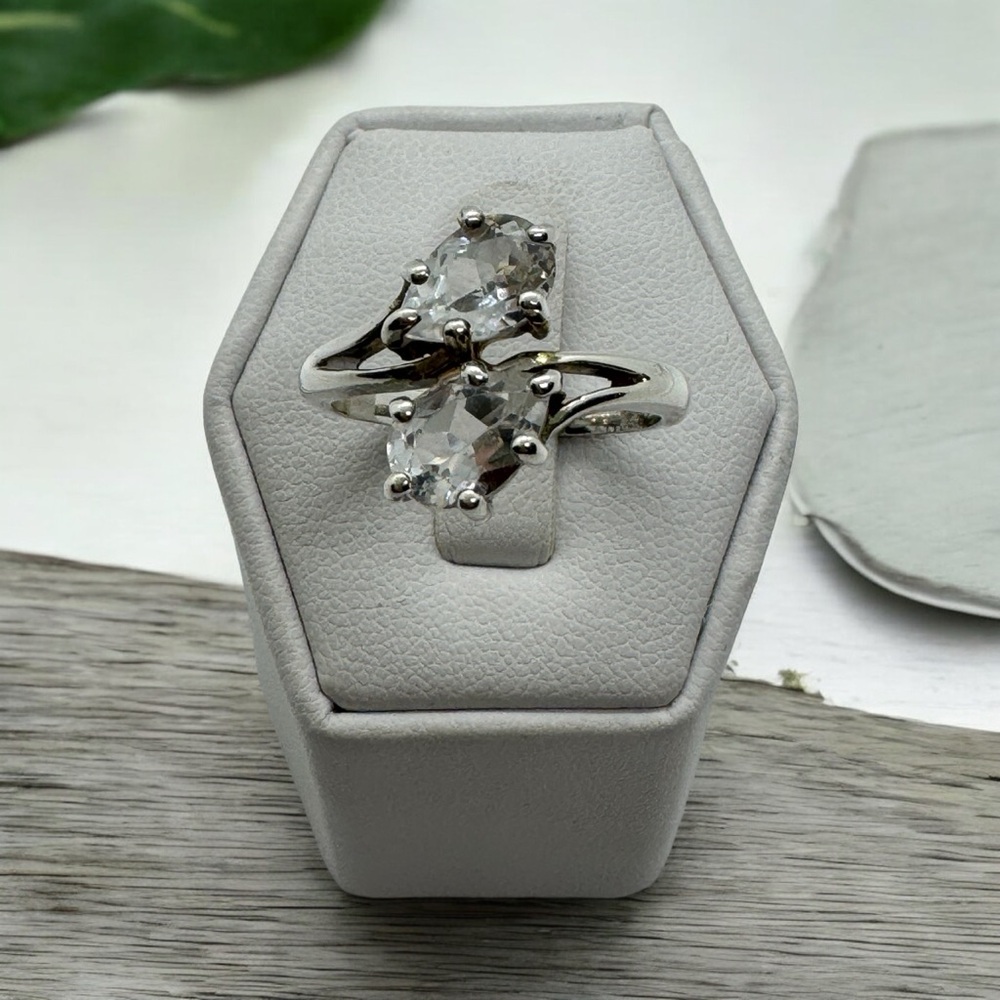 White topaz double pear shape sterling silver Ring 9